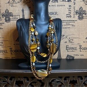 🍒3 for $33🍒 Gold Tone Necklace Tiger Eye Crystal Pearl